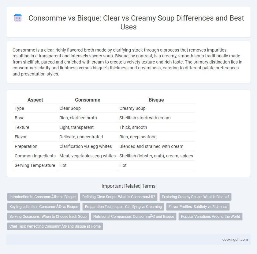 Consomme vs Bisque: Clear vs Creamy Soup Differences and Best Uses
